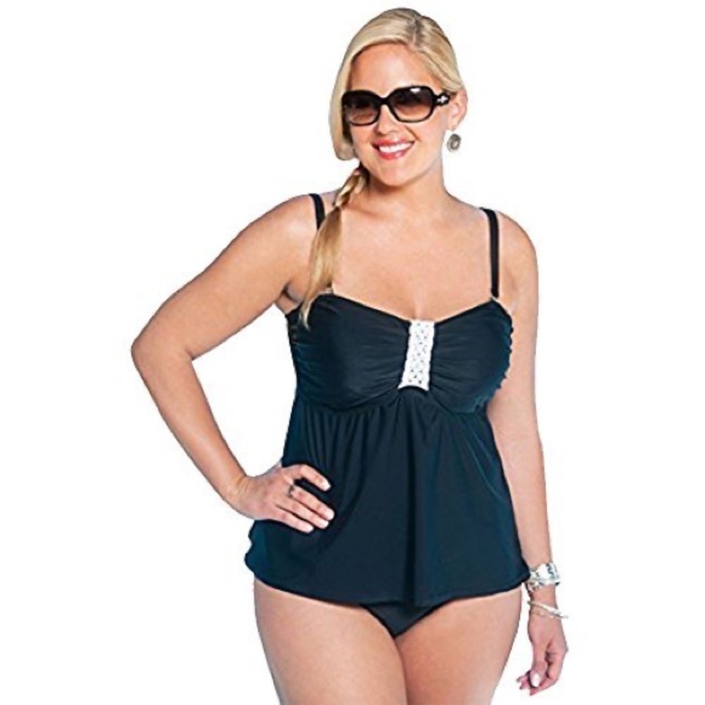 NWT Always For Me Black Plus Size Underwire Tankini with Matching Bottom - Picture 2 of 5